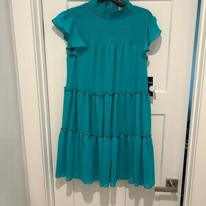 NWT Maison Tara Women’s Size 6 Teal Blue Ruffled tiered Dress